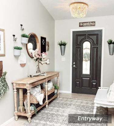 Wood Beaded Flush Mount Ceiling Light